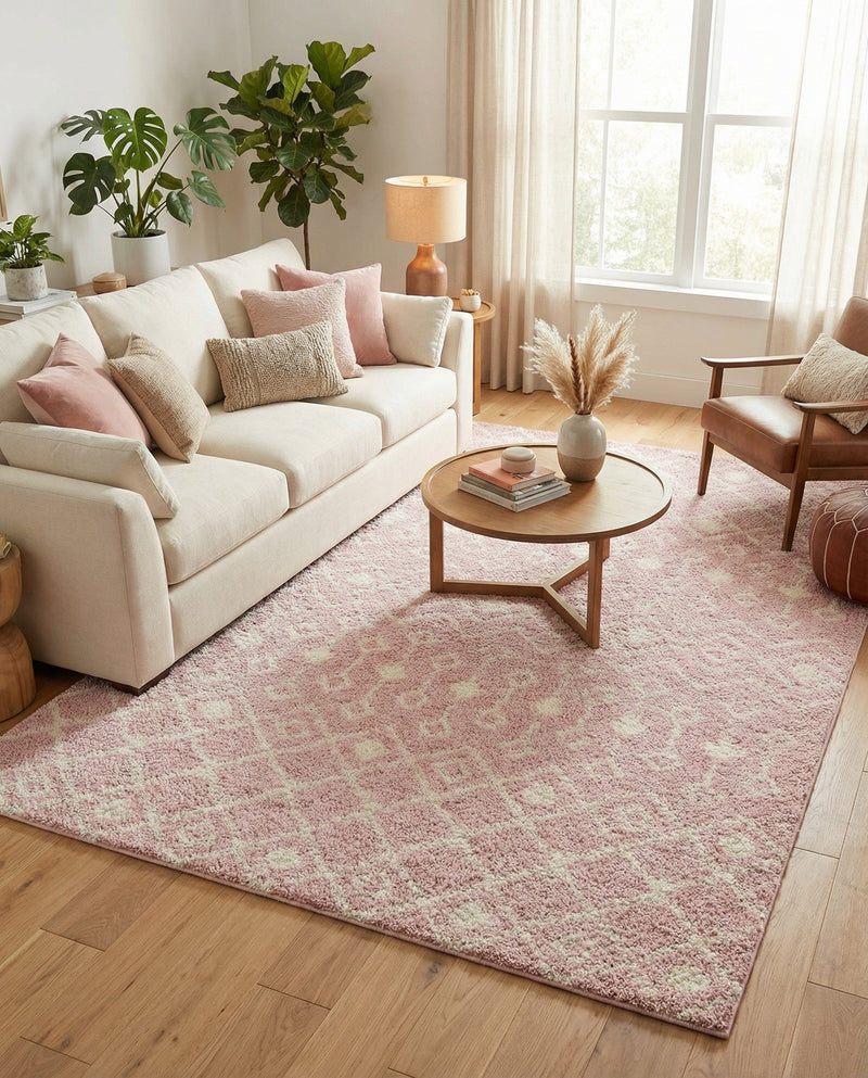 Berber Lattice Shag Collection Area Rug - Atlas (Light Pink) Rectangle Light Pink  lifestyle 5