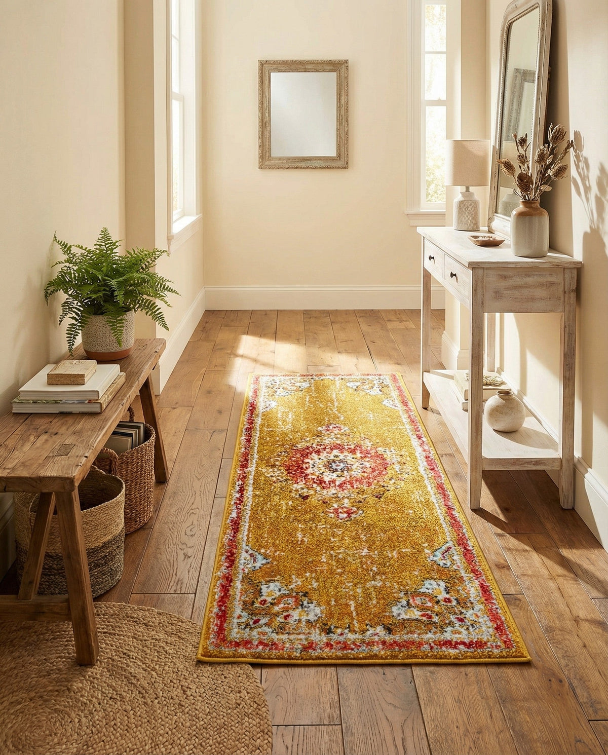 Brighton Terrace Collection Area Rug - Hove (Gold) Runner Gold  lifestyle 119