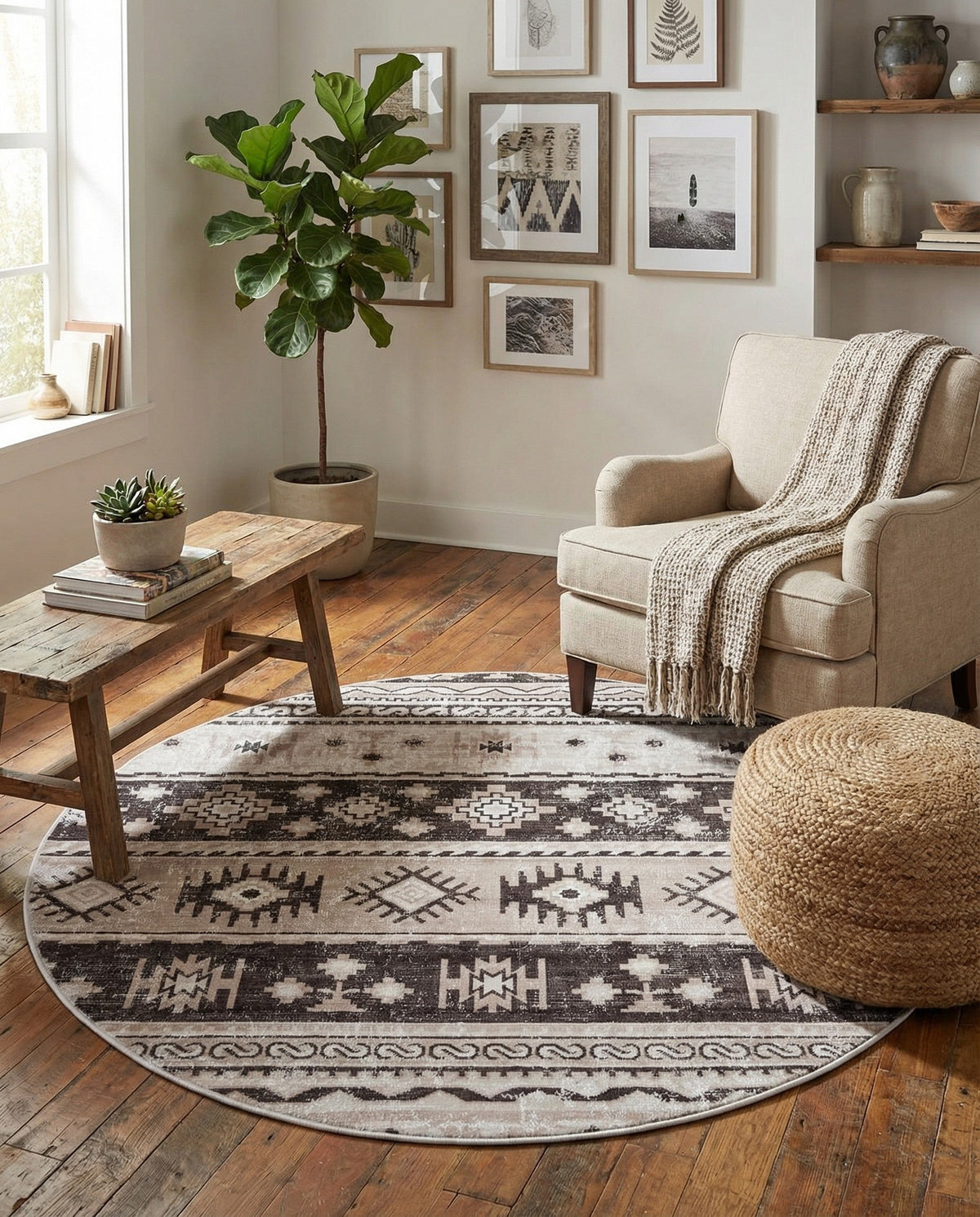 Geneva Terrace Collection Area Rug - Montreux Round Beige  lifestyle 145