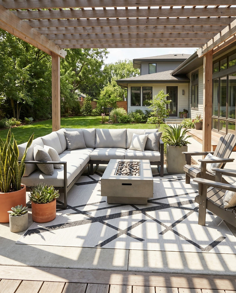 Urban Terrace Collection Area Rug -  Bowery Rectangle Black and White  lifestyle 14