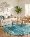 Brighton Stripes Collection Area Rug - Sussex (Turquoise) Round Turquoise  lifestyle 52
