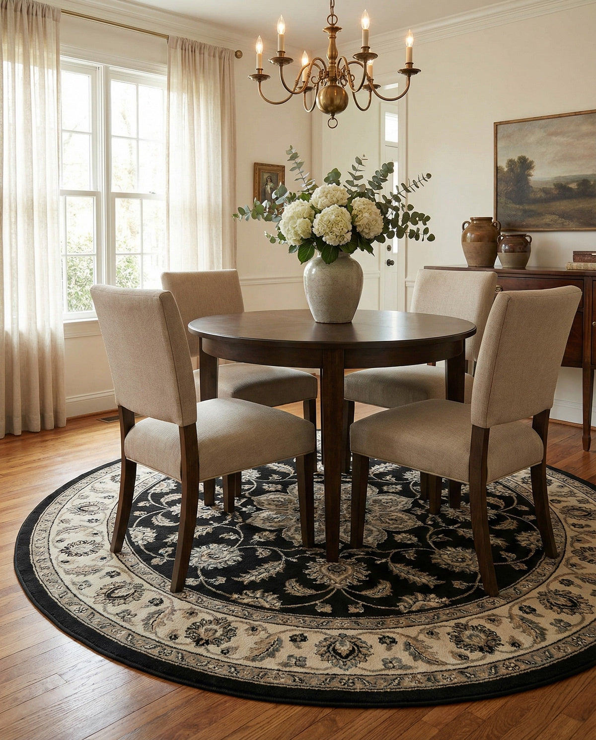 Isfahan Elegance Collection Area Rug - Naghsh-e Jahan (Black) Round Black  lifestyle 131