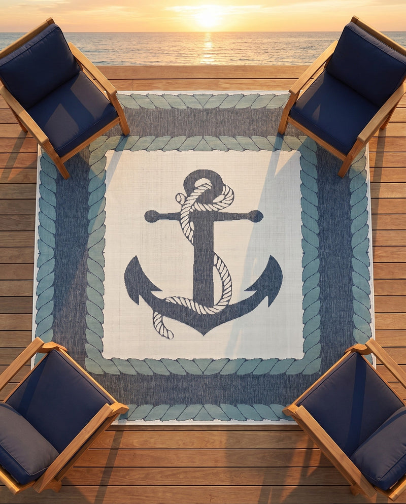 Seaside Haven Rugs Collection Area Rug -  Coralreef Square Navy Blue  lifestyle 50