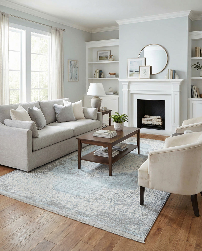Rustic Charm Revival Collection Area Rug -  Meadowland Rectangle Light Blue  lifestyle 58
