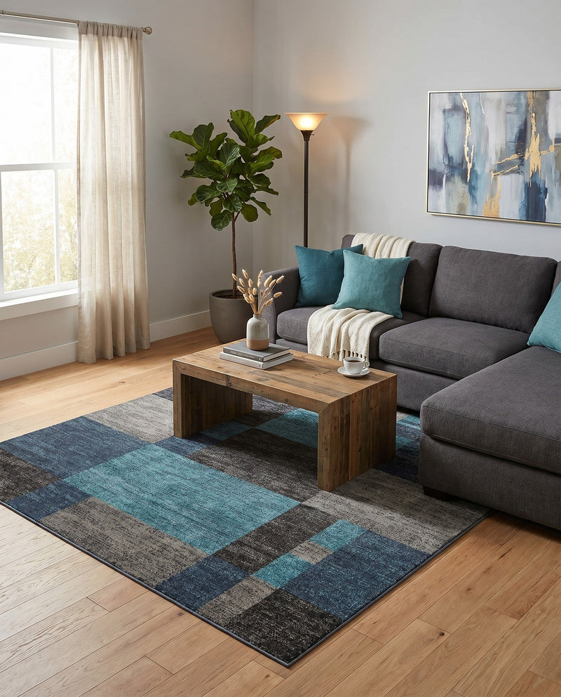 Autumn Meadow Collection Area Rug -  Sycamoreside (Blue Gray) Square Blue Gray  lifestyle 40