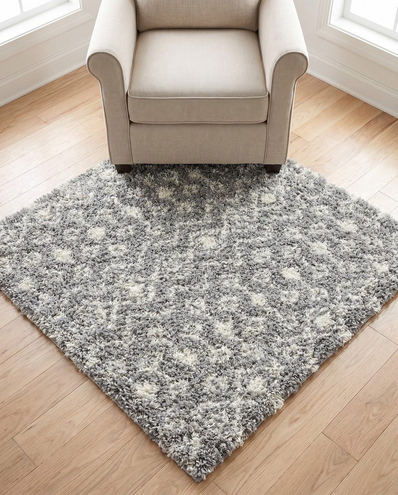 Berber Lattice Shag Collection Area Rug - Atlas (Gray) Square Gray  lifestyle 63