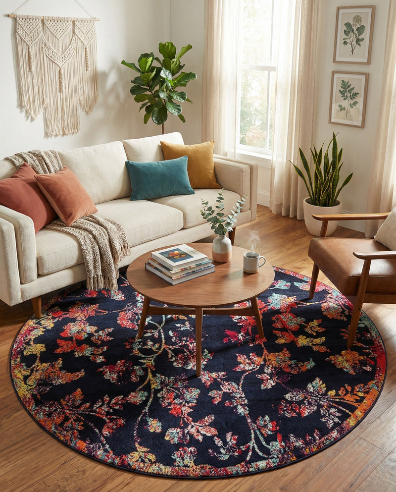 Brighton Terrace Collection Area Rug -  Roedean Round Navy Blue  lifestyle 58