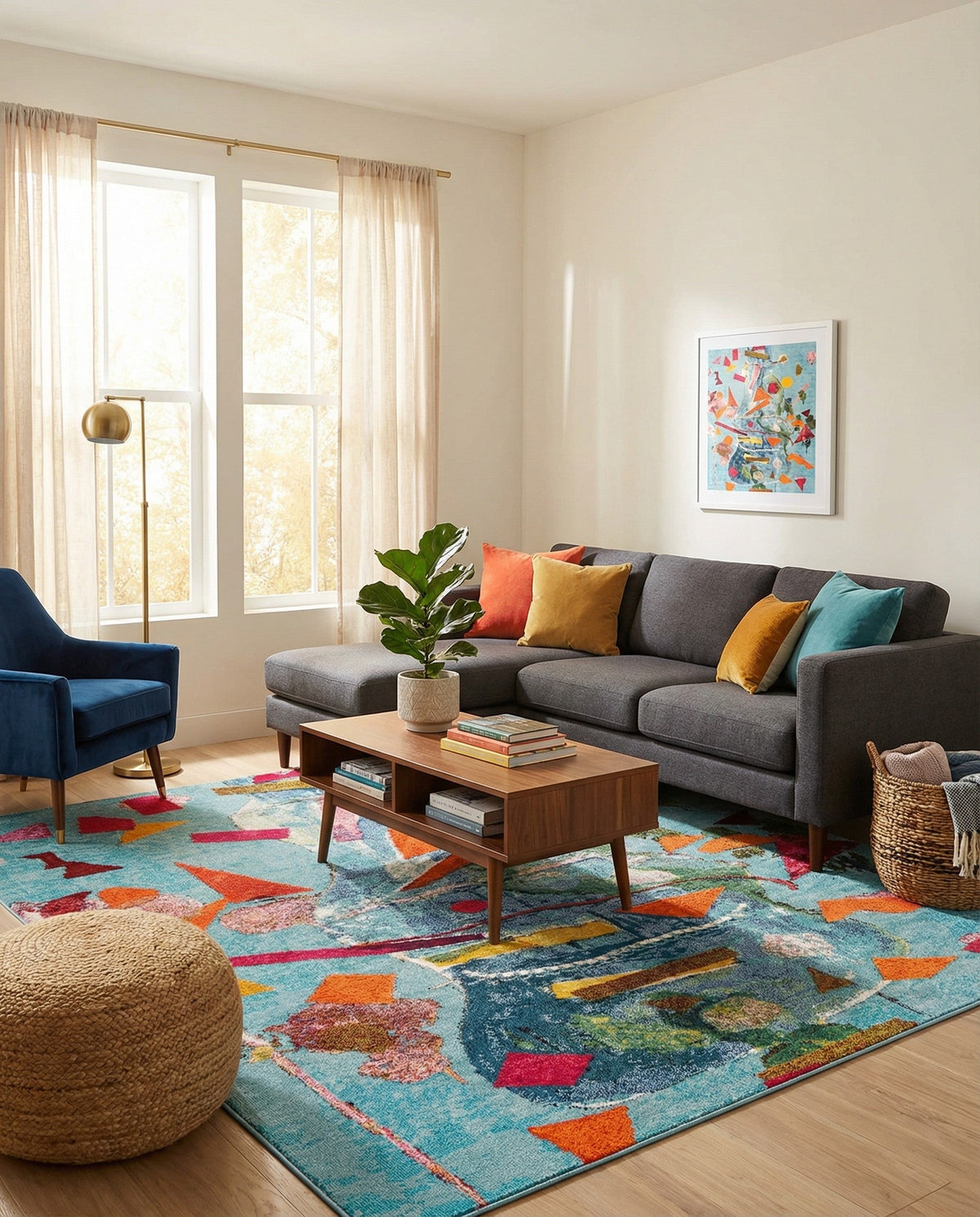 Colorburst Oasis Collection Area Rug -  Fresco Square Aqua  lifestyle 85