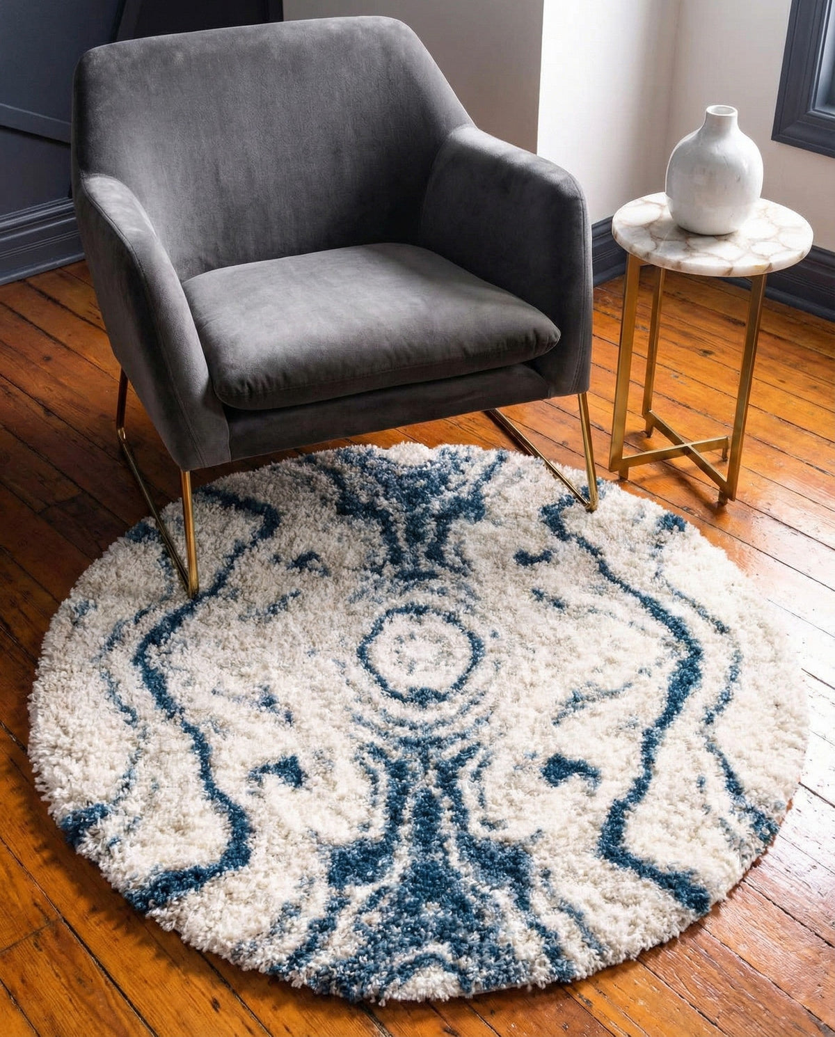 Cozy Cove Shag Collection Area Rug -  Seabreeze Round Blue  lifestyle 65