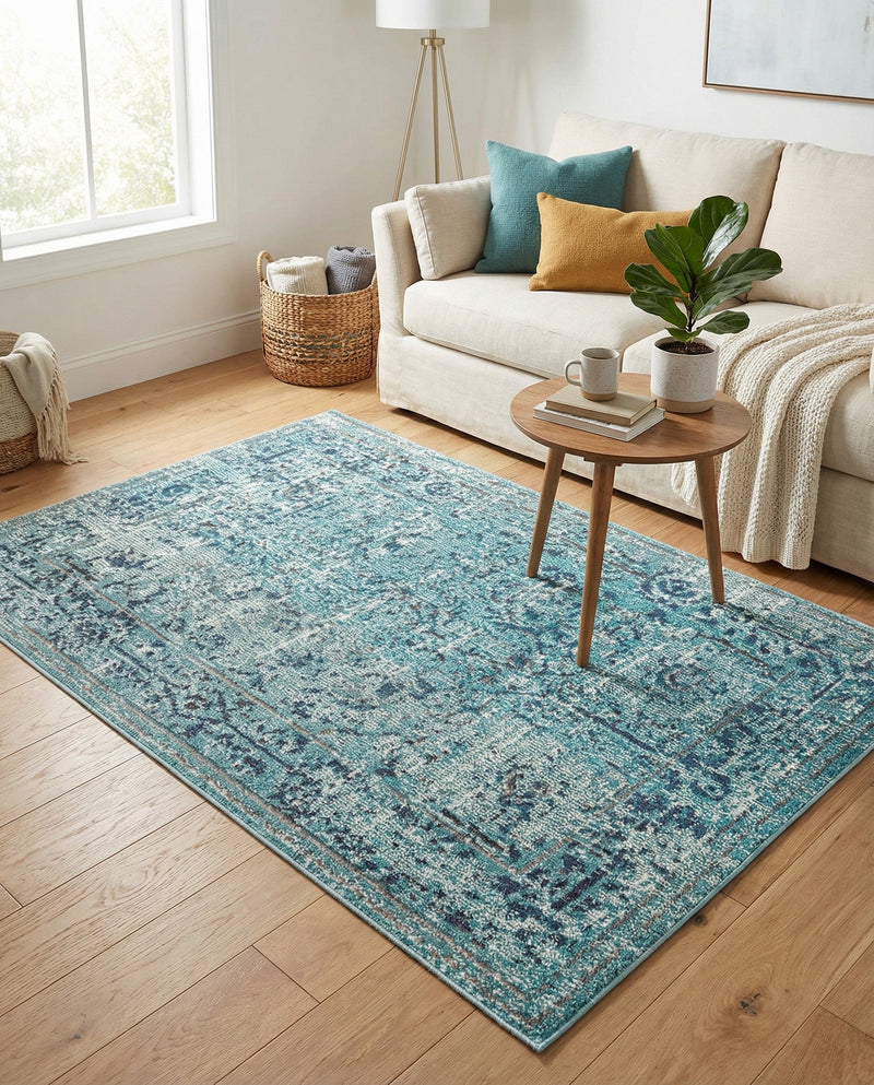 Chateau Elegance Collection Area Rug -  Louvre Rectangle Light Blue  lifestyle 39