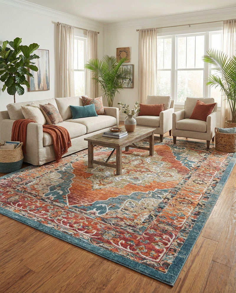 Savannah Soiree Collection Area Rug - Serengeti (Rust Red) Rectangle Rust Red  lifestyle 14