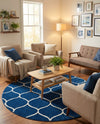 Trellis Mosaic Collection Area Rug -  Pergolatown (Navy Blue) Round Navy Blue  lifestyle 57