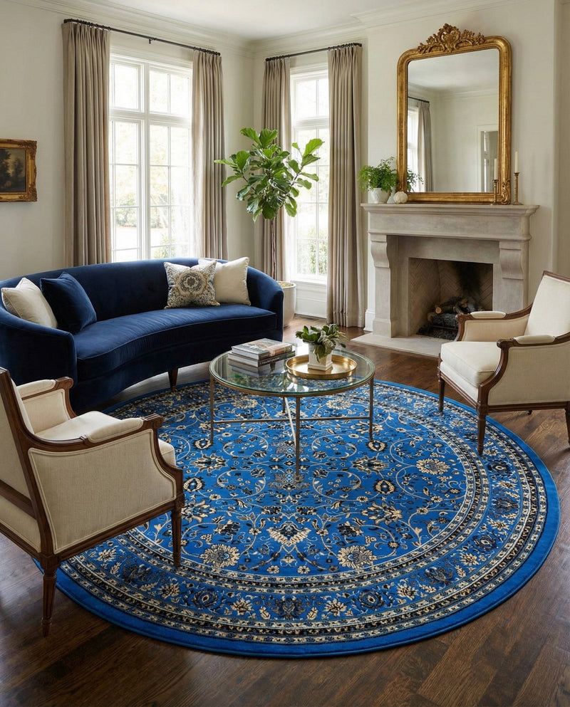 Isfahan Elegance Collection Area Rug - Naghsh-e Jahan (Dark Blue) Round Dark Blue  lifestyle 54