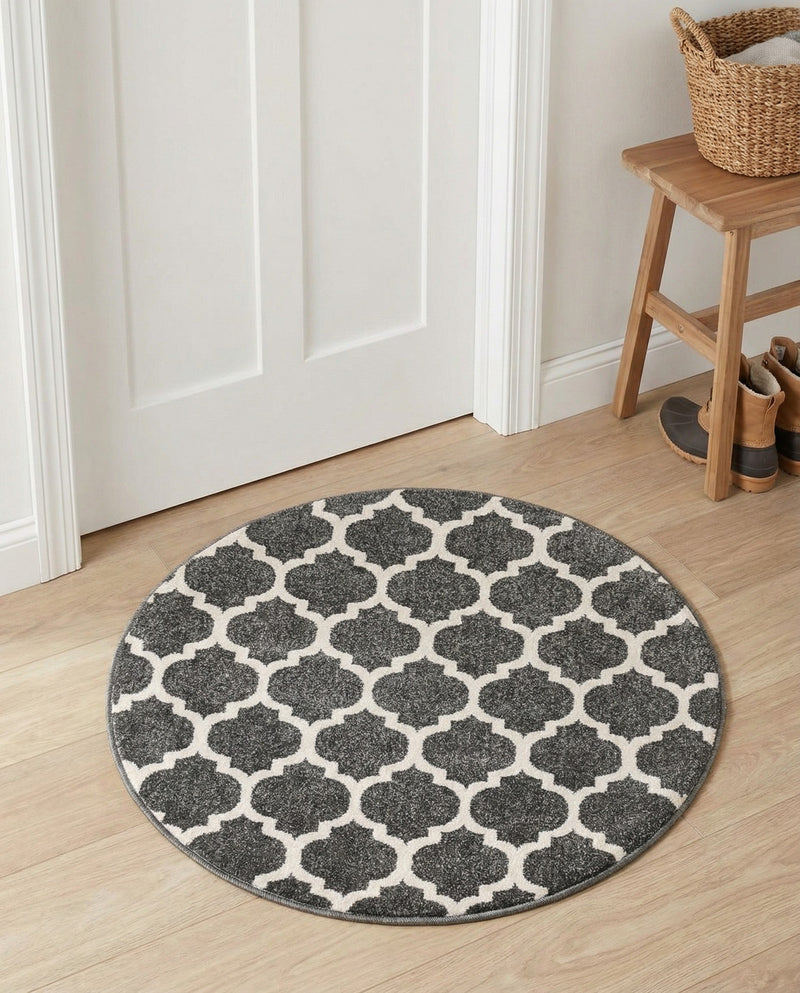 Lattice Gardens Collection Area Rug -  Bloomfield (Black) Round Black  lifestyle 61