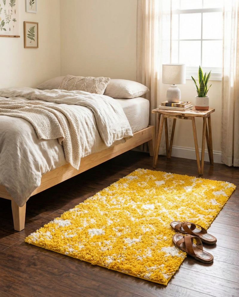 Berber Lattice Shag Collection Area Rug - Atlas (Yellow) Rectangle Yellow  lifestyle 9