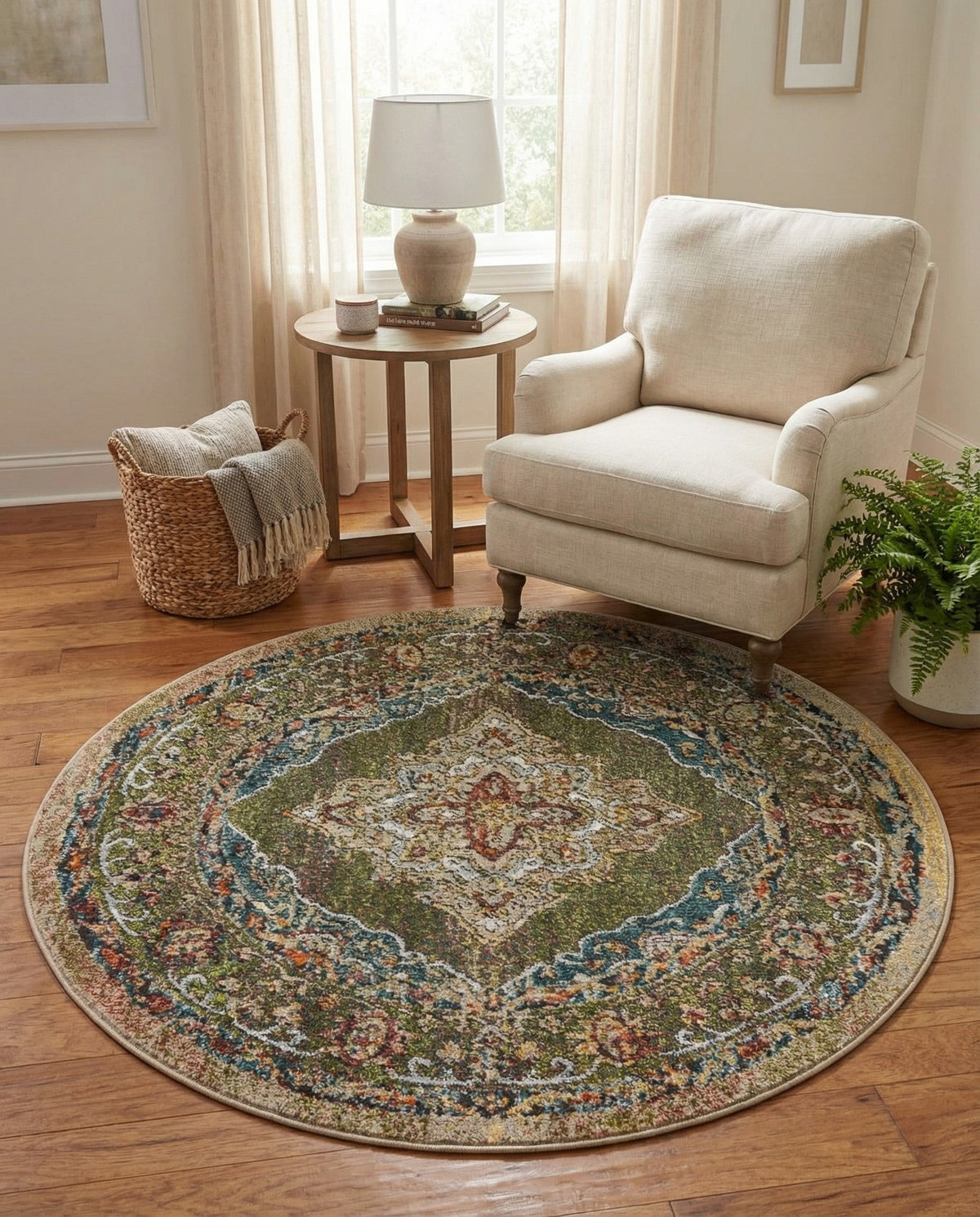 Savannah Soiree Collection Area Rug - Serengeti (Green) Round Green  lifestyle 106