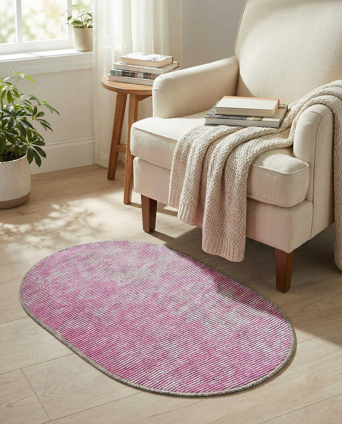 Sahara Essence Collection Area Rug - Oasis (Pink) Oval Pink  lifestyle 82