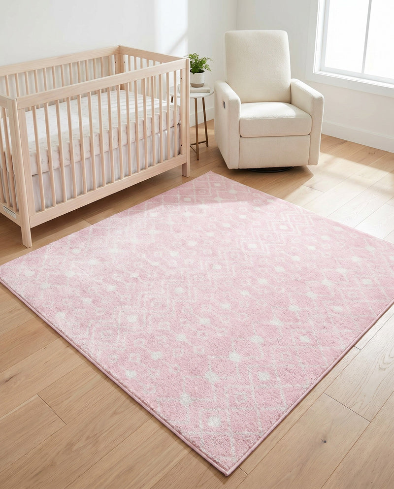 Mediterranean Lattice Collection Area Rug - Santorini (Pink) Square Pink  lifestyle 74