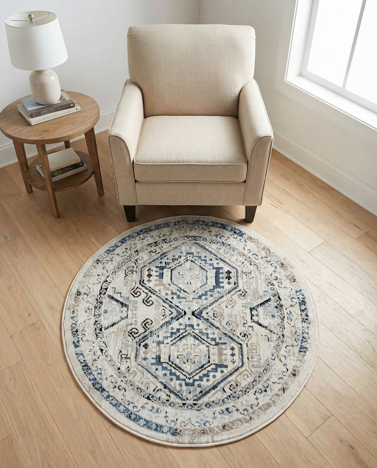 Savannah Elegance Collection Area Rug -  Tybee (Gray Blue) Round Gray Blue  lifestyle 97
