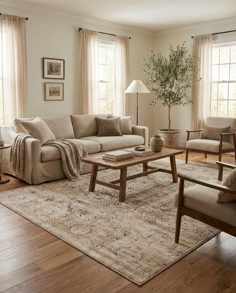 Coastal Manor Collection Area Rug -  Wavecrest Rectangle Beige  lifestyle 17
