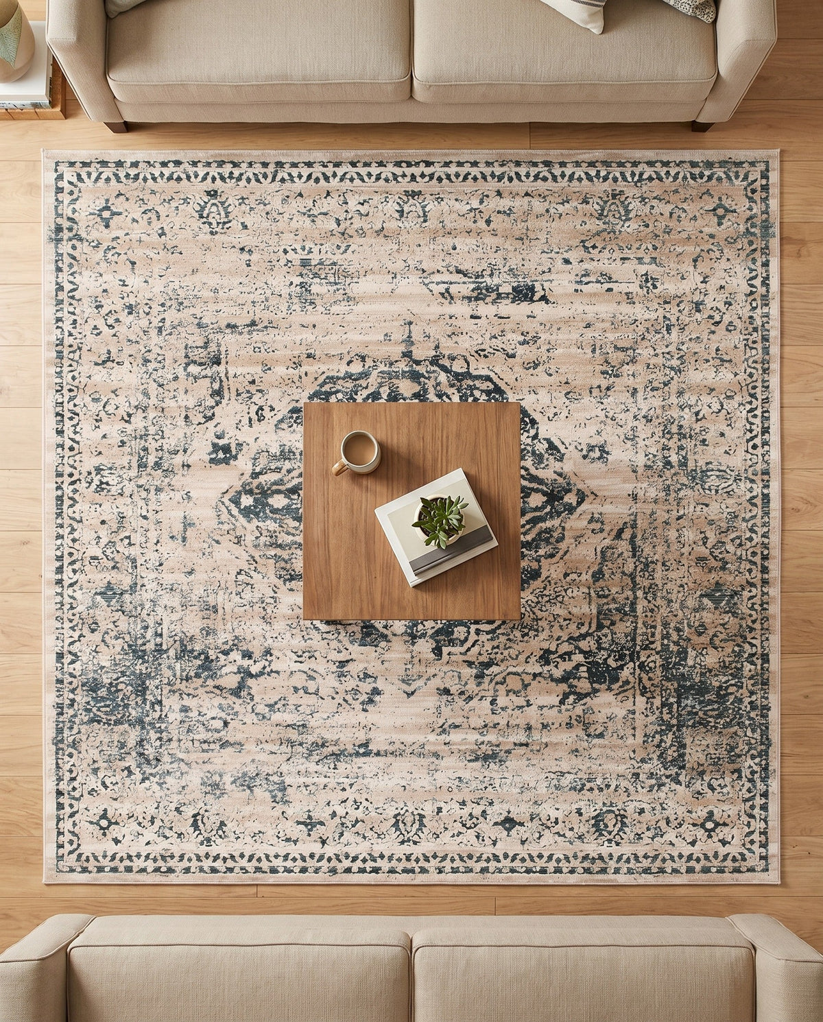 Coastal Manor Collection Area Rug -  Dunes Square Dark Blue  lifestyle 98