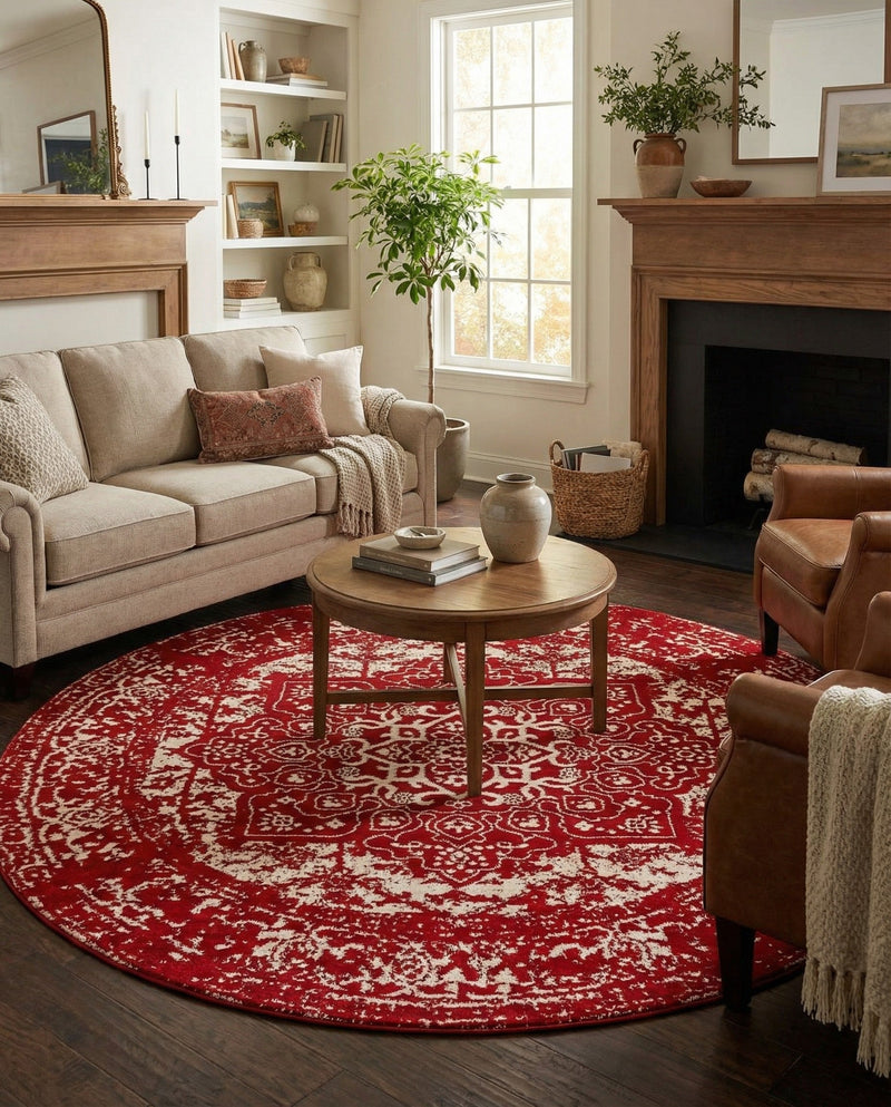 Georgetown Rugs Collection Area Rug - Dupont (Red) Round Red  lifestyle 37