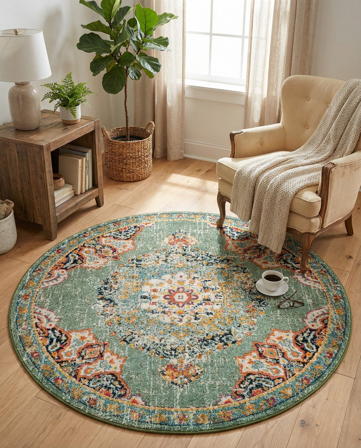 Brighton Terrace Collection Area Rug - Hove (Green) Round Green  lifestyle 90