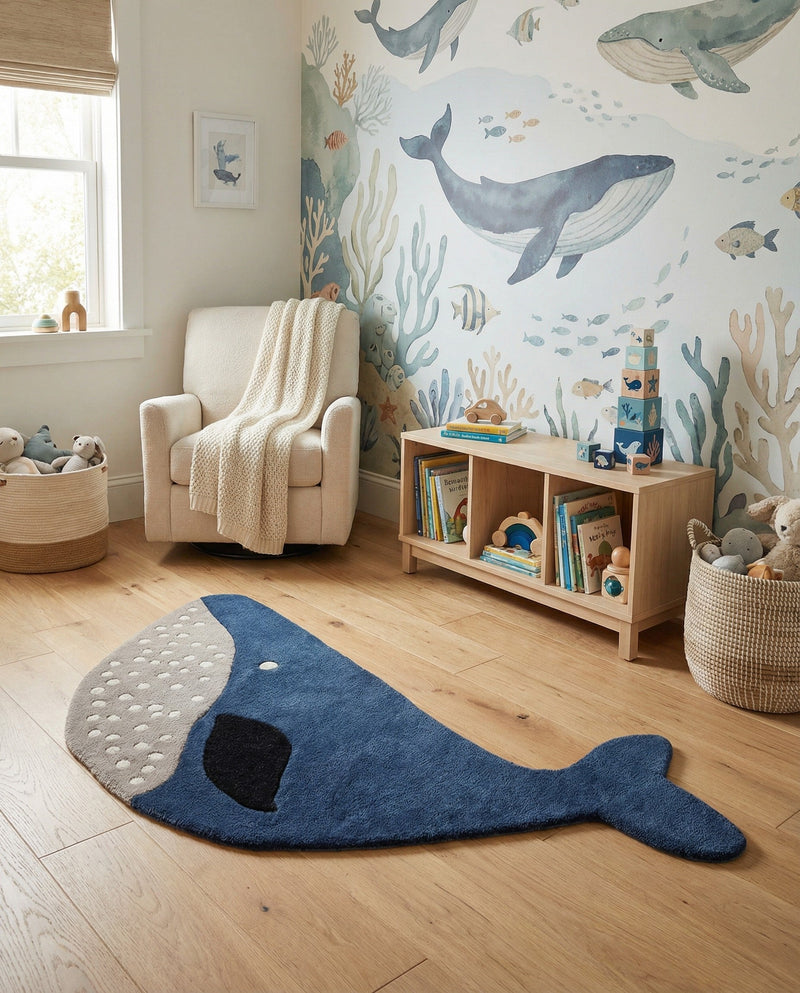 Whimsy Wonders Wool Collection Area Rug -  Savanna Rectangle Navy Blue and Gray  lifestyle 9