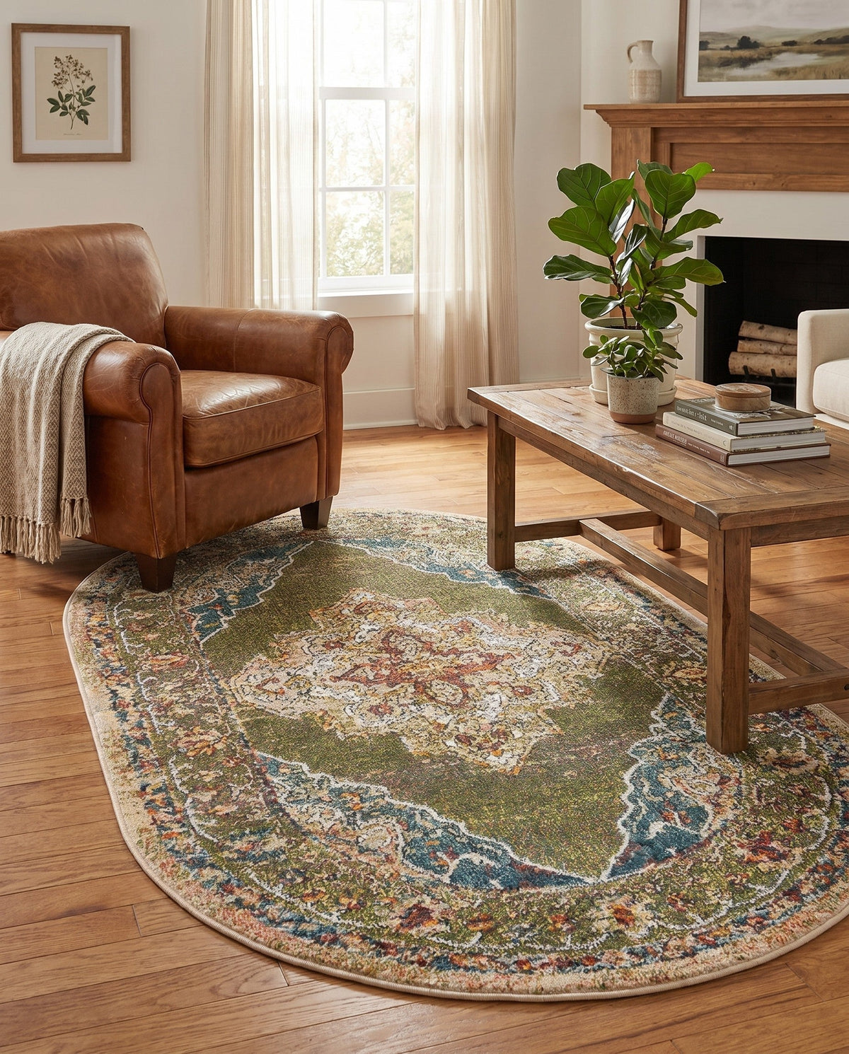 Savannah Soiree Collection Area Rug - Serengeti (Green) Oval Green  lifestyle 110
