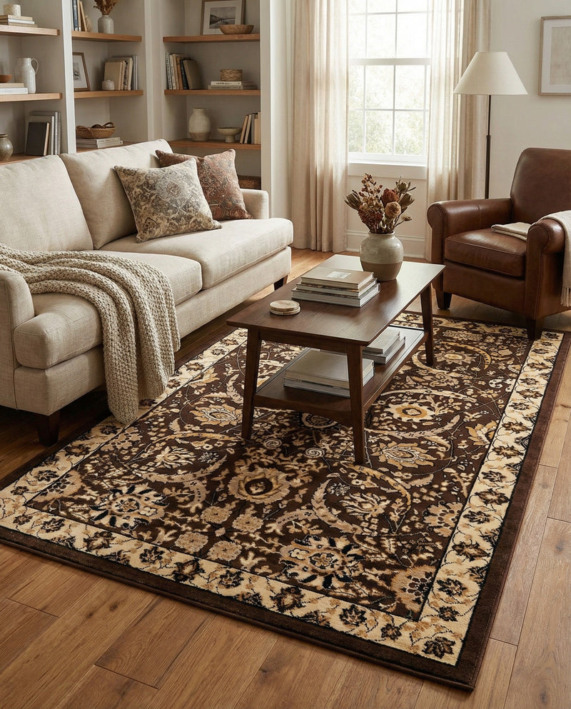 Tabriz Tapestry Collection Area Rug - Sahand (Brown) Rectangle Brown  lifestyle 15