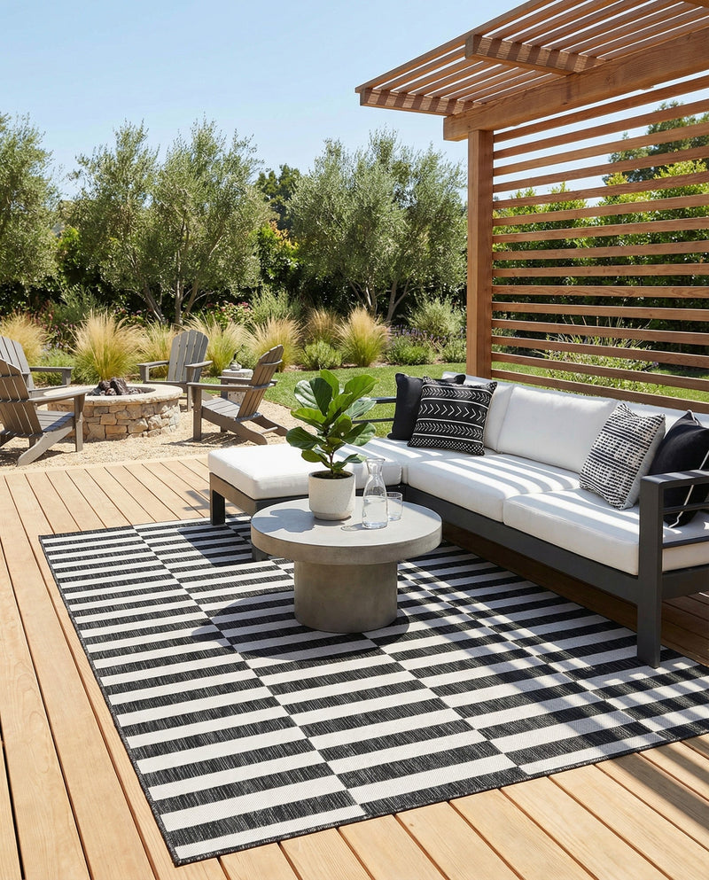 Seaside Stripes Collection Area Rug - Cabana (Charcoal) Rectangle Charcoal  lifestyle 8