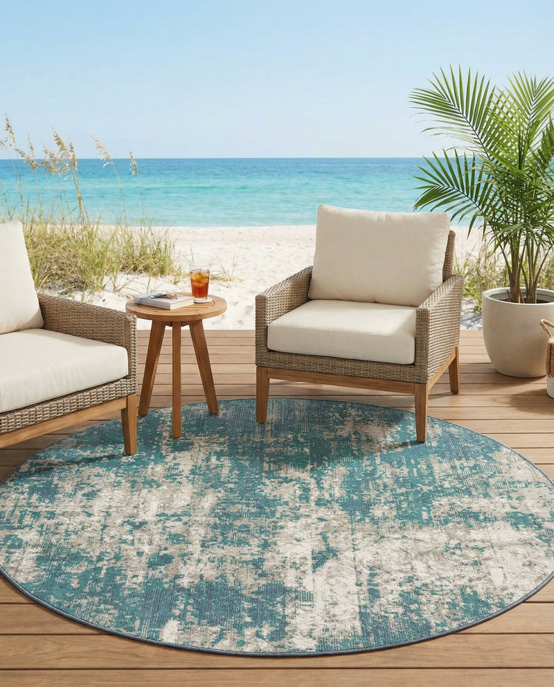 Seaside Haven Rugs Collection Area Rug -  Schooner Round Blue  lifestyle 60