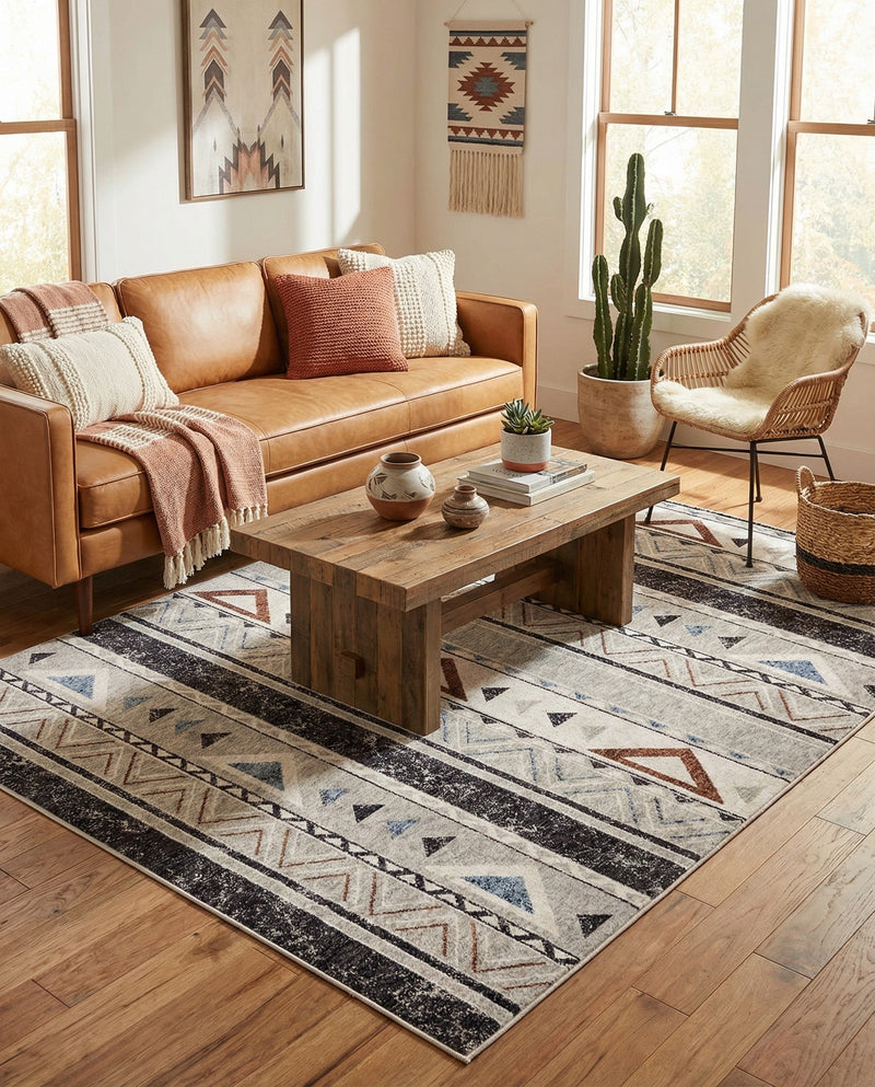 Desert Modern Eco Rug Series Collection Area Rug -  Arches Rectangle Gray  lifestyle 10