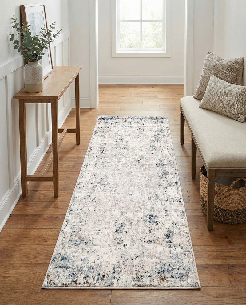 Aegean Elegance Collection Area Rug -  Milos Runner Gray Blue  lifestyle 56