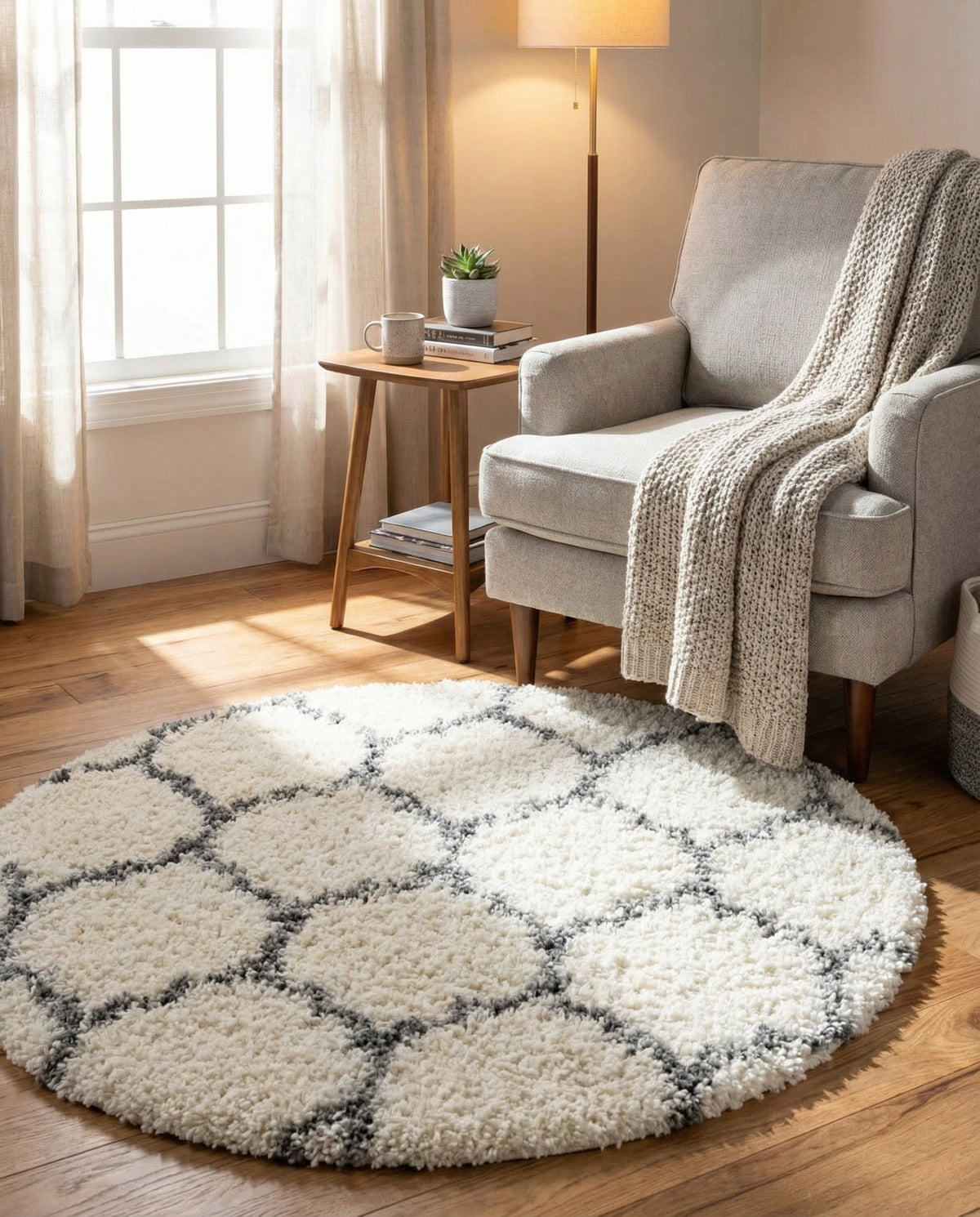 Cozy Cove Shag Collection Area Rug - Marina Round Ivory  lifestyle 162