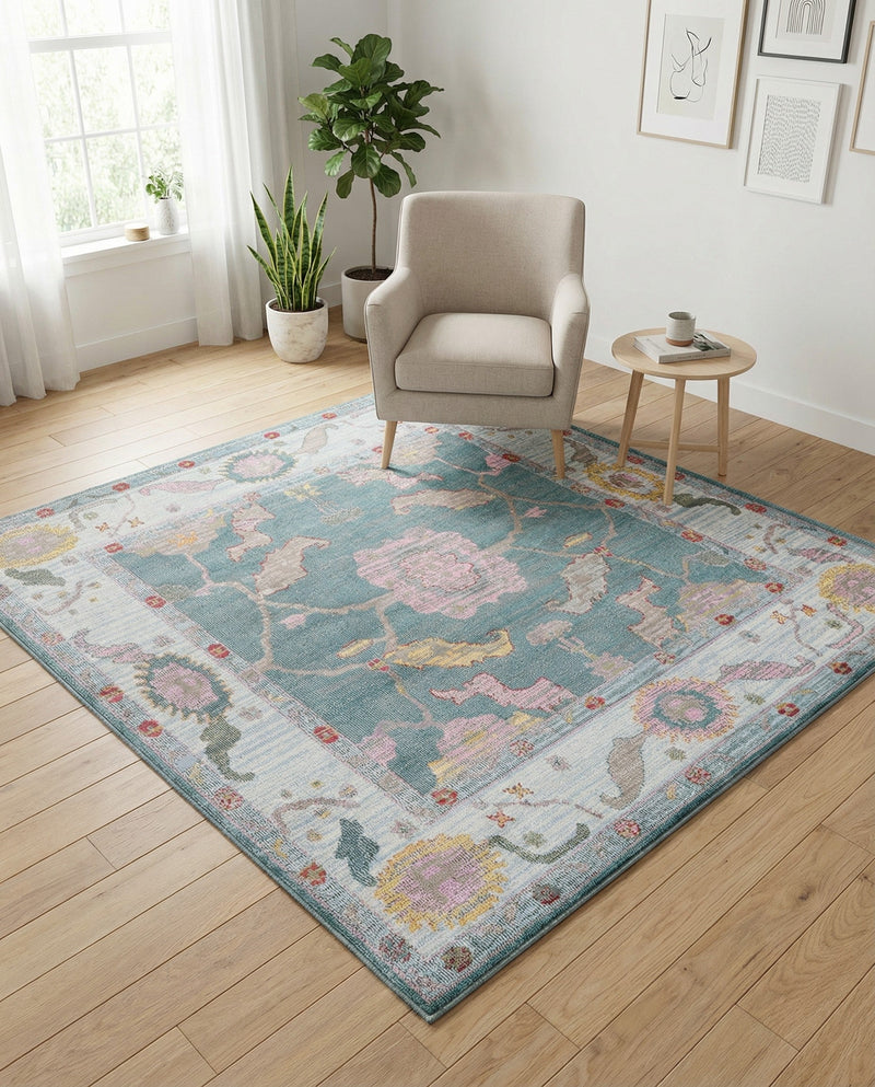 Arcadia Rugs Collection Area Rug - Eden (Gray and Blue) Square Gray and Blue  lifestyle 75