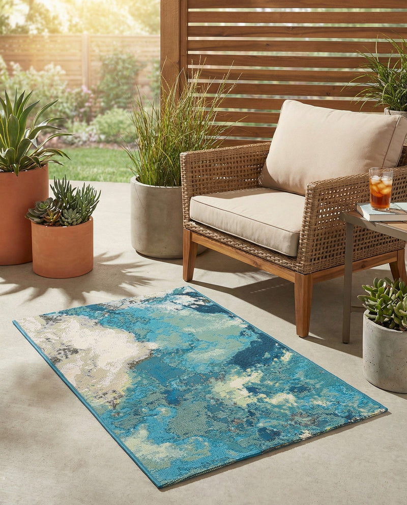Urban Terrace Collection Area Rug -  Gazebo Rectangle Blue and Ivory  lifestyle 5