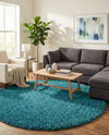 Plush Oasis Collection Area Rug - Serenity (Deep Aqua Blue) Round Deep Aqua Blue  lifestyle 30
