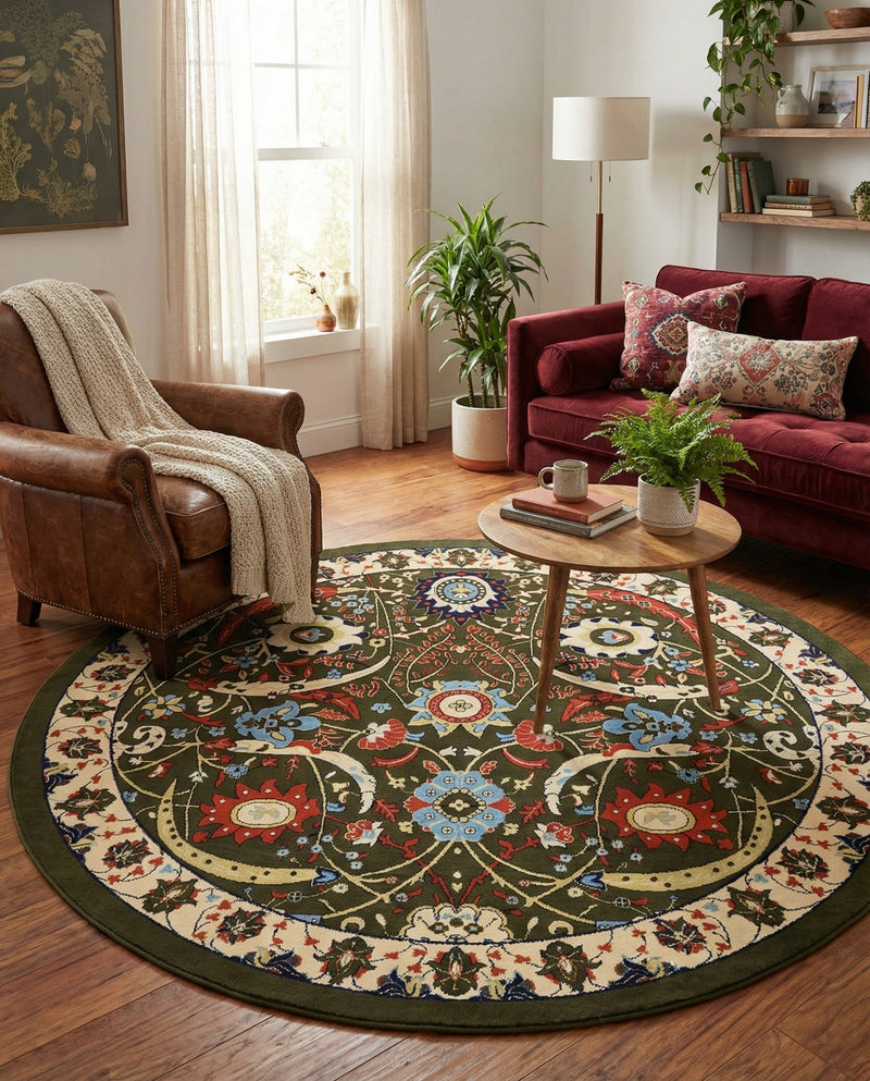 Tabriz Tapestry Collection Area Rug - Sahand (Green) Round Green  lifestyle 60
