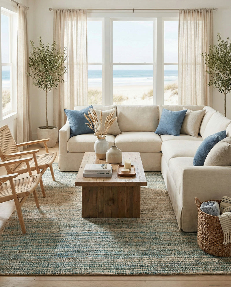 Savannah Threads Collection Area Rug -  Gobi Rectangle Ivory and Blue  lifestyle 38