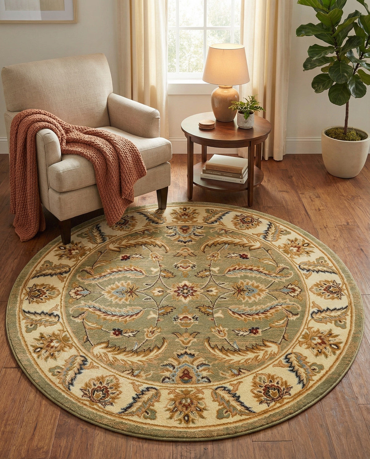 Jaipur Elegance Collection Area Rug -  Lal Round Green  lifestyle 147