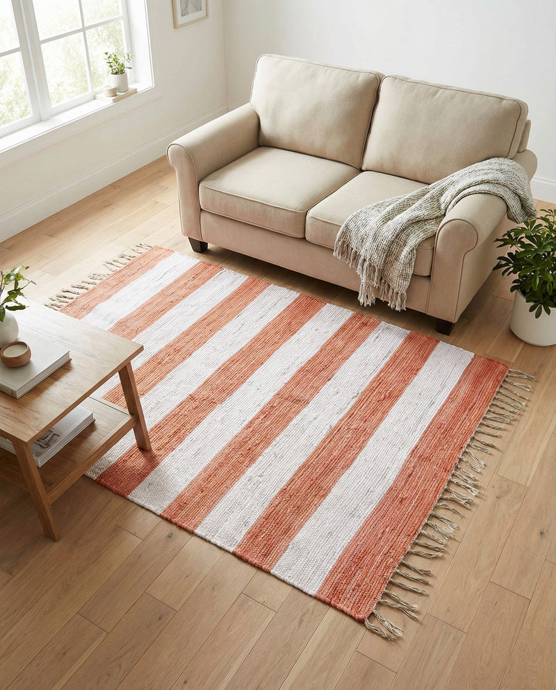 Tassel Trail Collection Area Rug - Pathway (Coral and Ivory) Rectangle Coral and Ivory  lifestyle 18