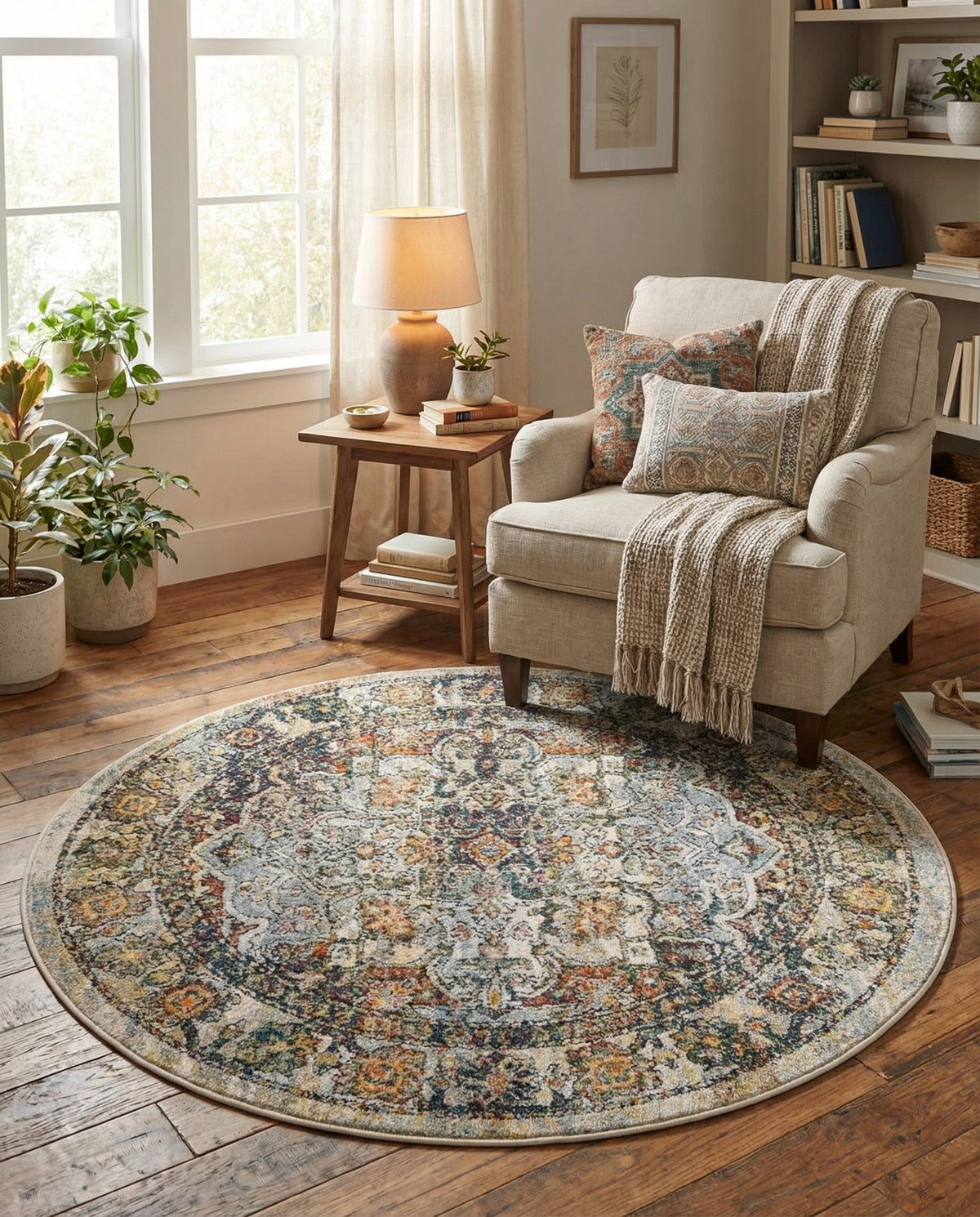 Savannah Soiree Collection Area Rug -  Everglade (Ivory) Round Ivory  lifestyle 111