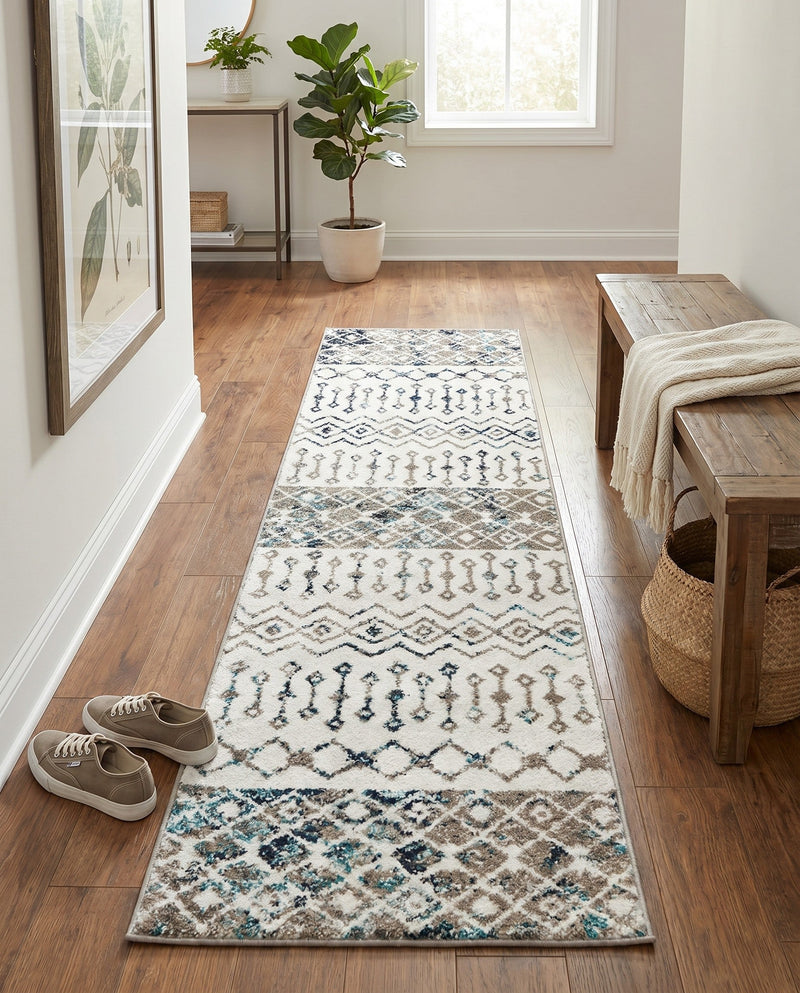 Mediterranean Lattice Collection Area Rug -  Casablanca (Ivory Gray Blue) Runner Ivory Gray Blue  lifestyle 77