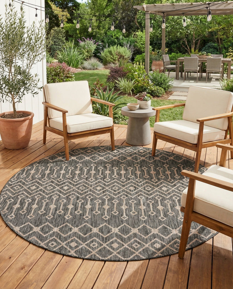 Savannah Pergola Collection Area Rug -  Pergola (Charcoal Gray) Round Charcoal Gray  lifestyle 71