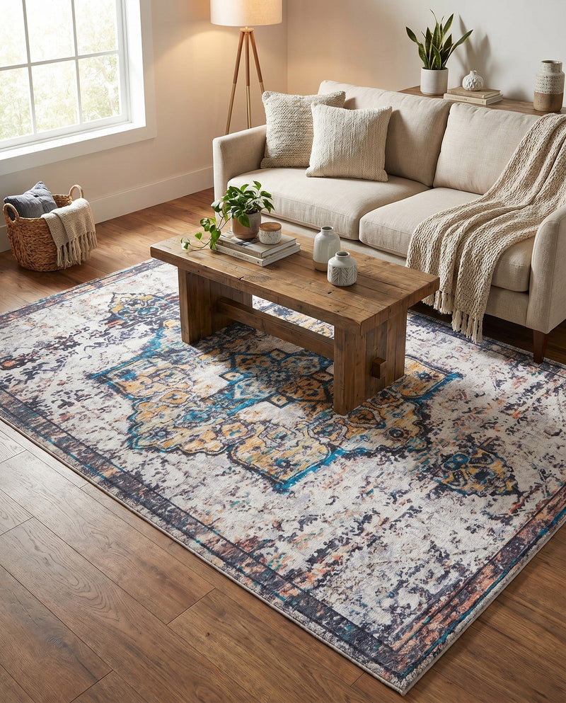 Baroque Era Collection Area Rug - Versailles (Sea Salt White) Rectangle Sea Salt White  lifestyle 4