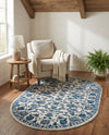 Charleston Elegance Collection Area Rug -  Seaport (White Blue) Oval White Blue  lifestyle 77