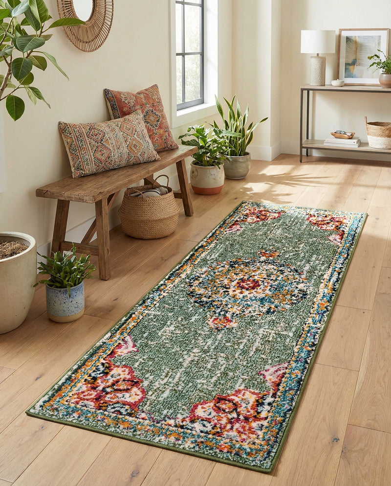 Brighton Terrace Collection Area Rug - Hove (Green) Runner Green  lifestyle 53