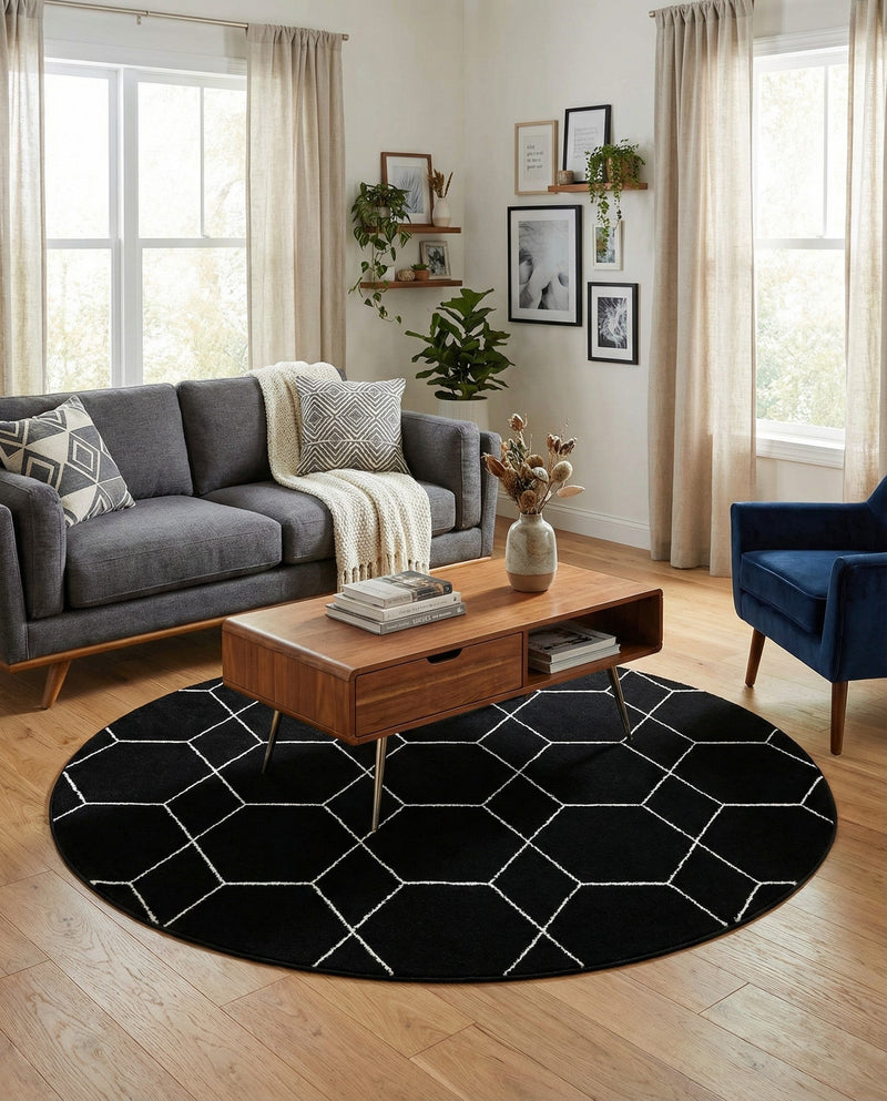 Trellis Mosaic Collection Area Rug - Arborville (Black) Round Black  lifestyle 42