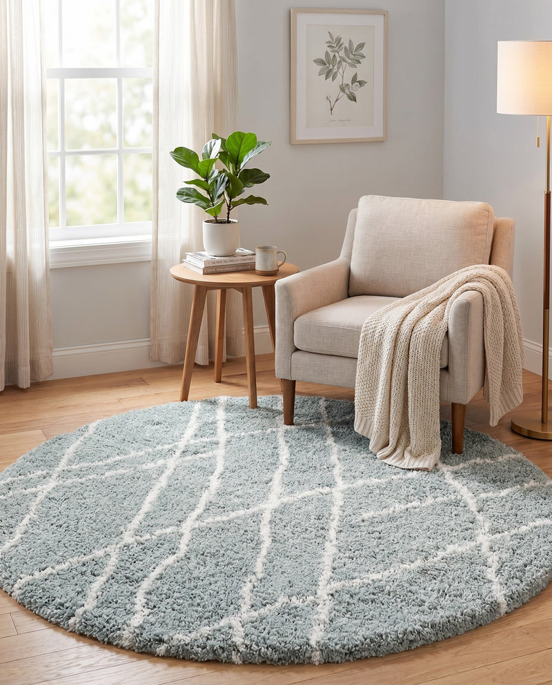 Cozy Haven Shag Collection Area Rug - Serenity (Sage Green) Round Sage Green  lifestyle 66